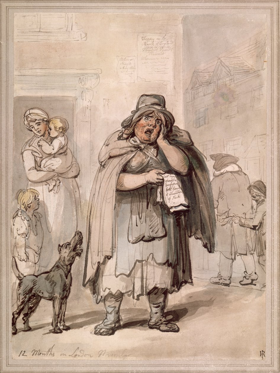 Pouliční prodavač na rohu ulice v Londýně od Thomas Rowlandson