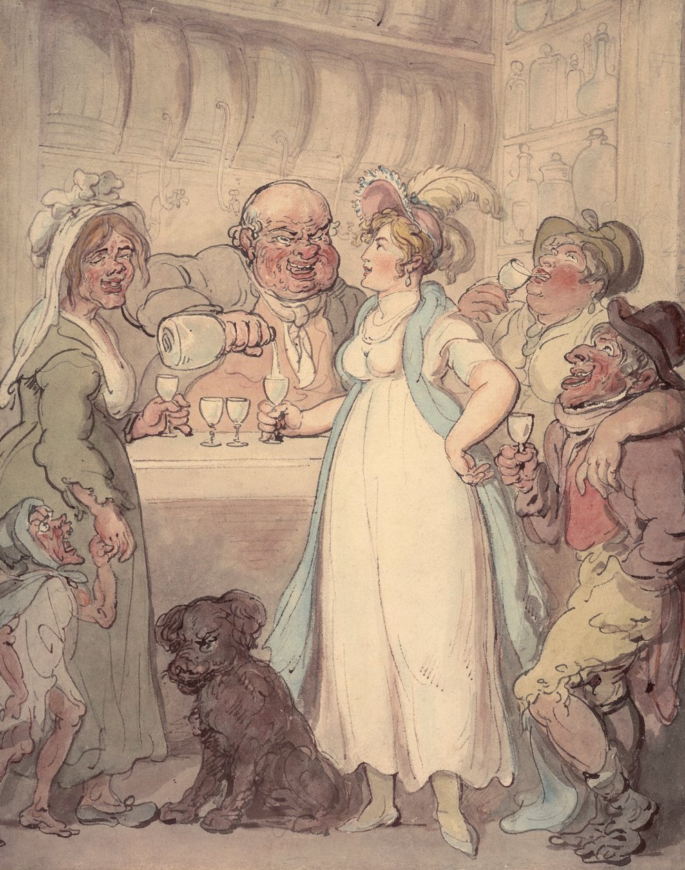 Mladá atraktivní žena je seznámena s „radostmi“ pití ginu, c1810 od Thomas Rowlandson