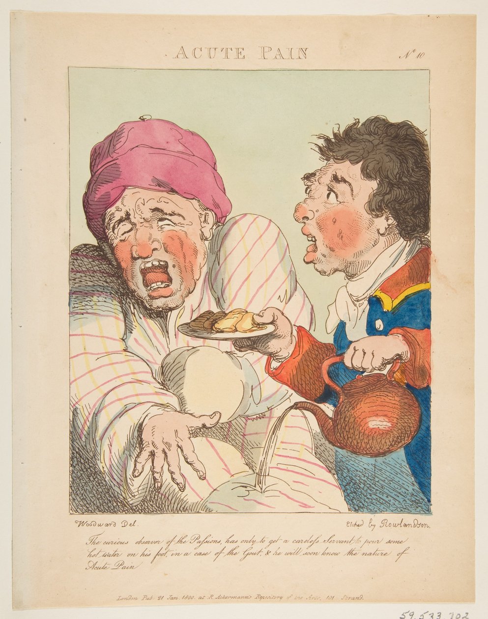 Acute Pain Le Brun Travested aneb karikatury vášní, 21. ledna 1800. od Thomas Rowlandson