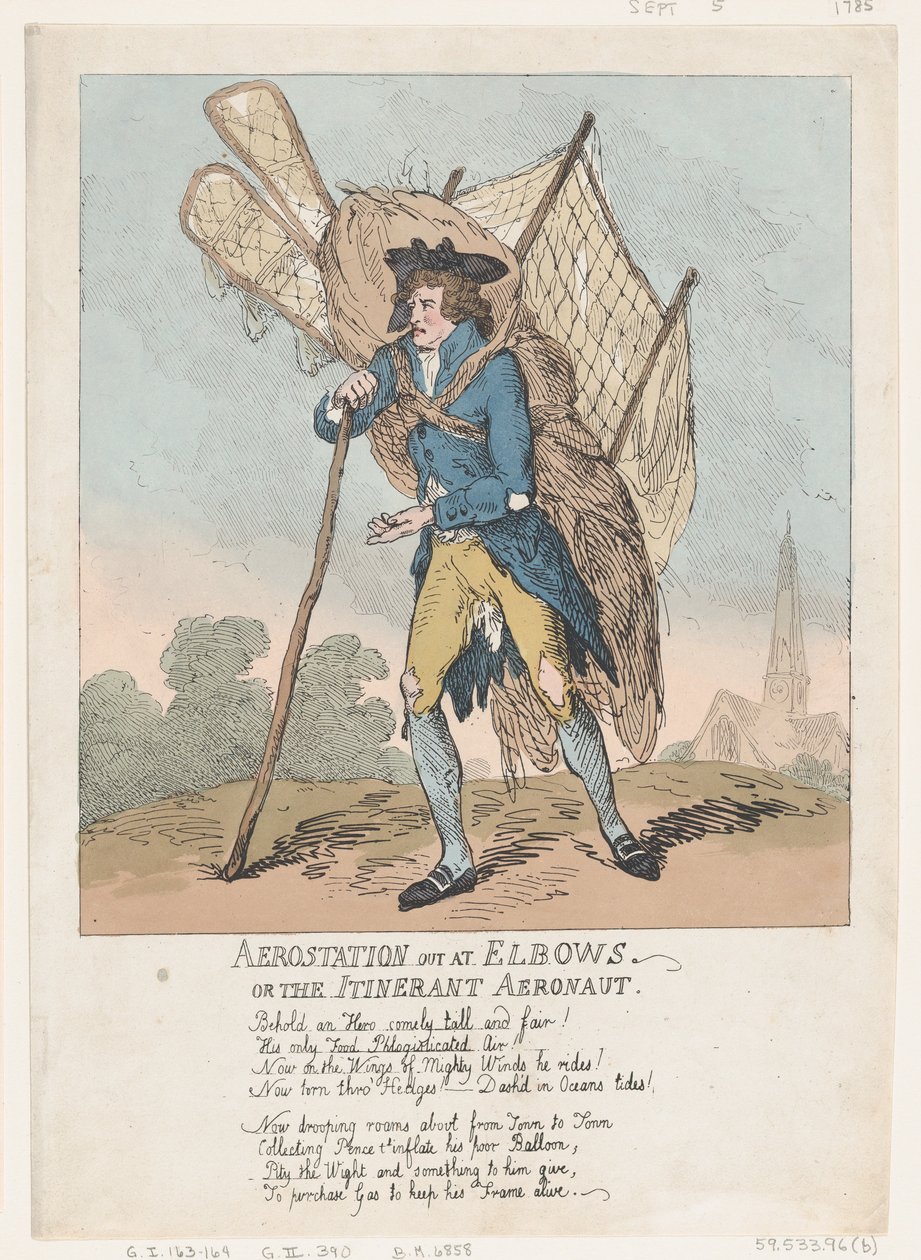 Aerostation out at Elbows, aneb The Itinerant Aeronaut, 5. září 1785, 5. září 1785. od Thomas Rowlandson