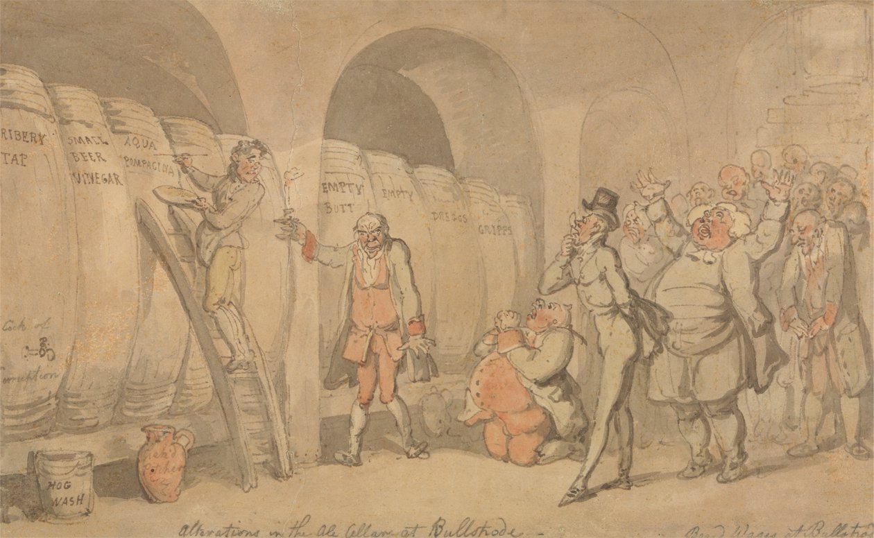 Úpravy v pivním sklepě v Bullstrode od Thomas Rowlandson