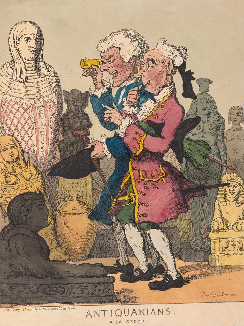 Antiquarians a la Greque, pub. 1805 (ručně kolorovaná rytina) od Thomas Rowlandson