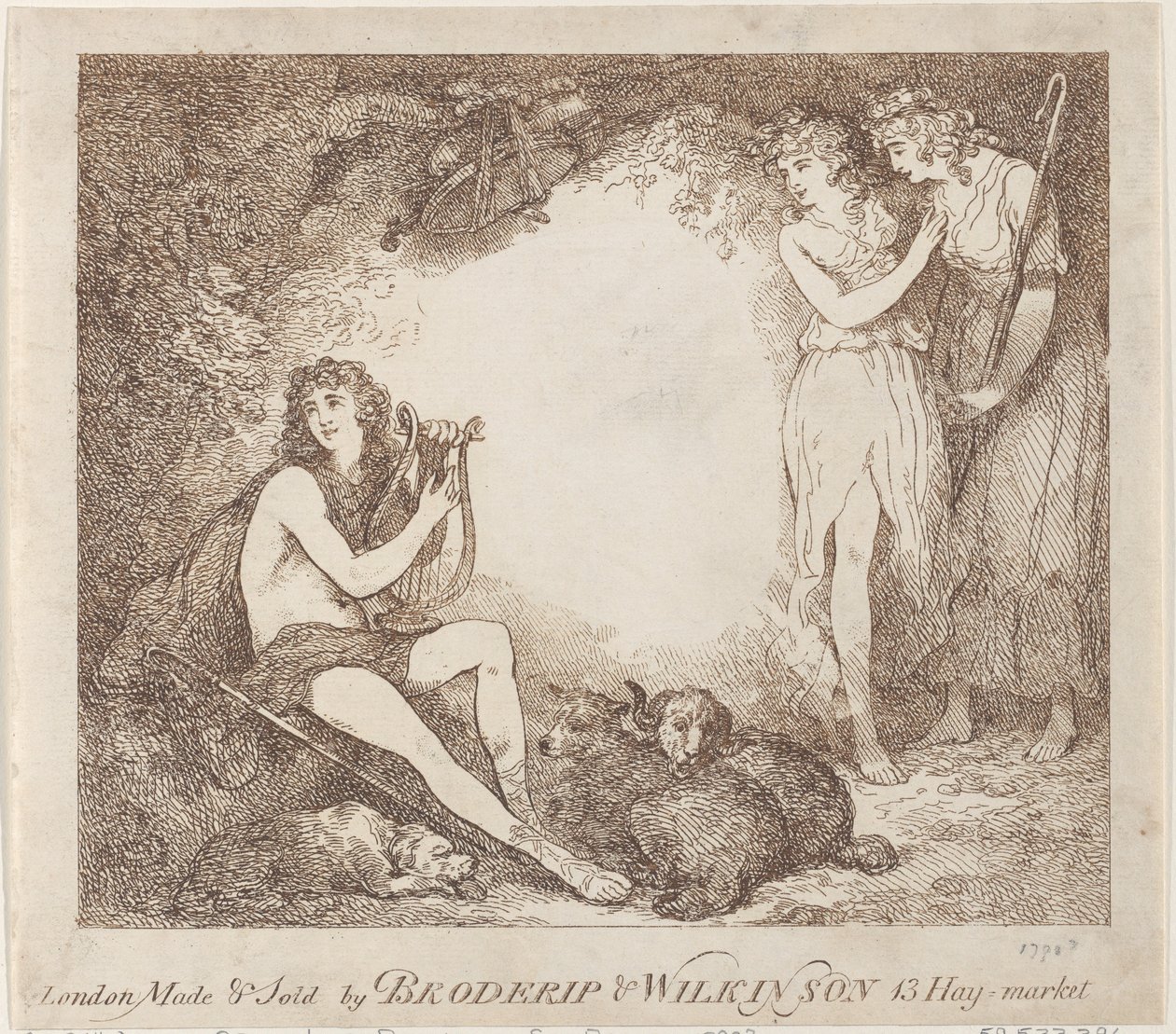 Apollo, Lyra a Daphne Obchodní karta ilustrující Marian, operu, 1797-99., 1797-99. od Thomas Rowlandson