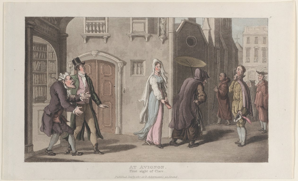 V Avignonu, First Sight of Clara, z Journal of Sentimental Travels v ..., 1. prosince 1817. od Thomas Rowlandson