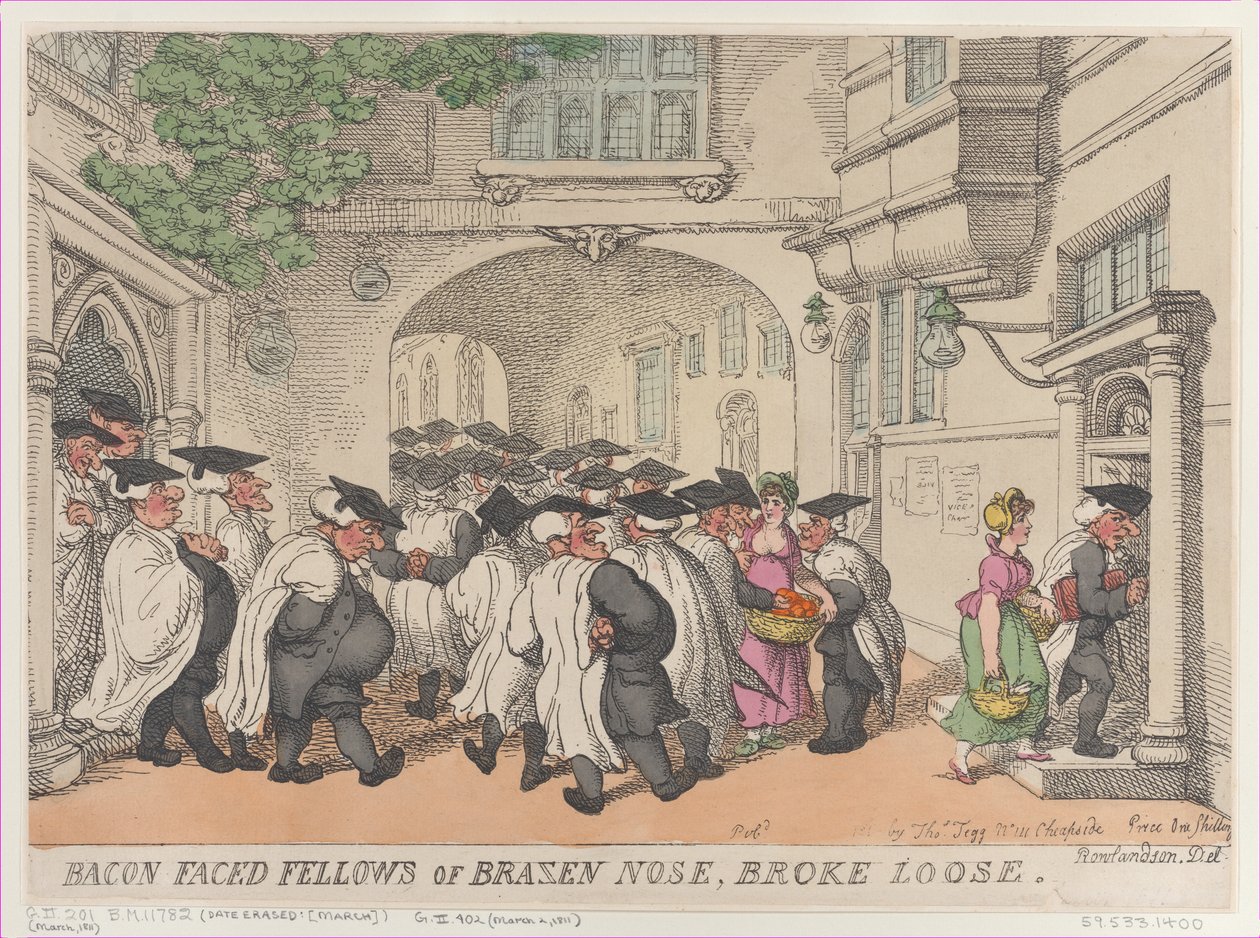 Bacon Faced Fellows of Brazen Nose, Broke Loose, 1811., 1811. od Thomas Rowlandson