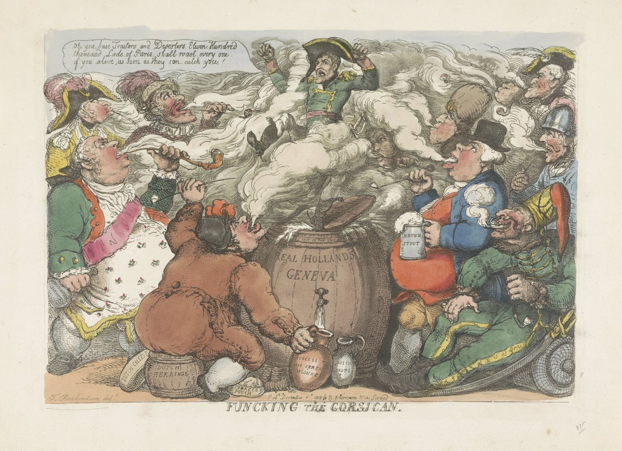Fumigace Korsičana, 1813 Funcking the Corsican (titul na objektu) od Thomas Rowlandson