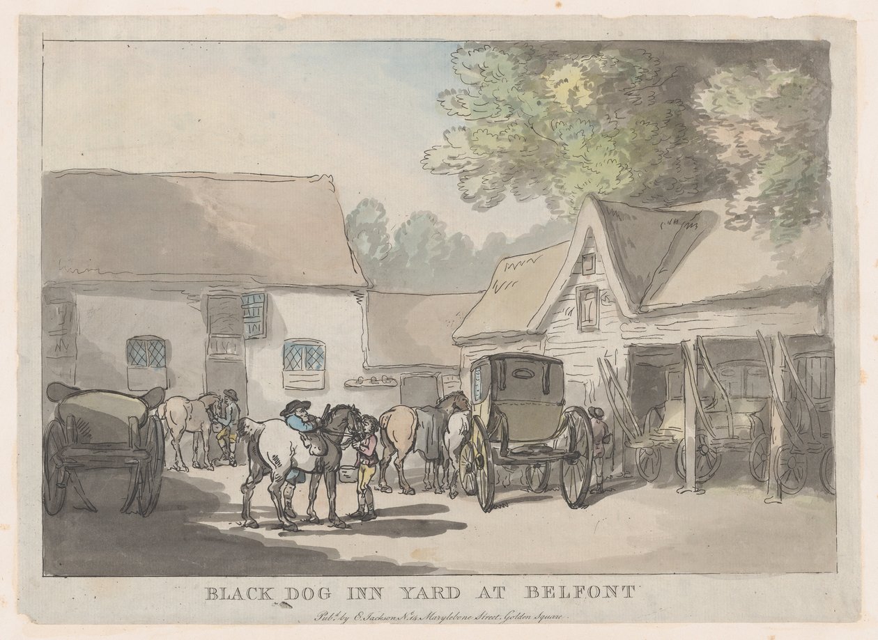 Black Dog Inn Yard At Belfont, 1785-87., 1785-87. od Thomas Rowlandson