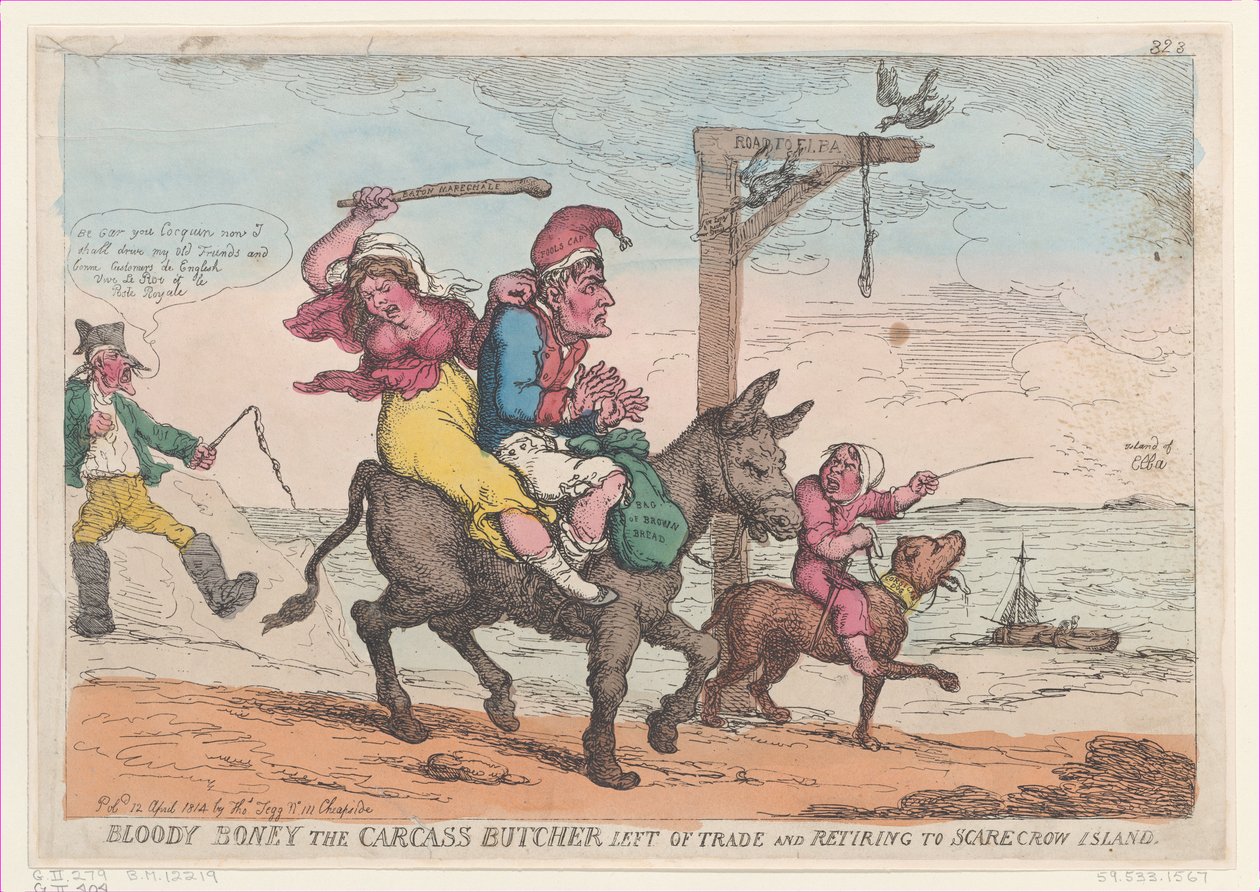 Bloody Boney the Carcass Butcher odešel z obchodu a odešel na Scarecrow Island,..., 12. dubna 1814. od Thomas Rowlandson
