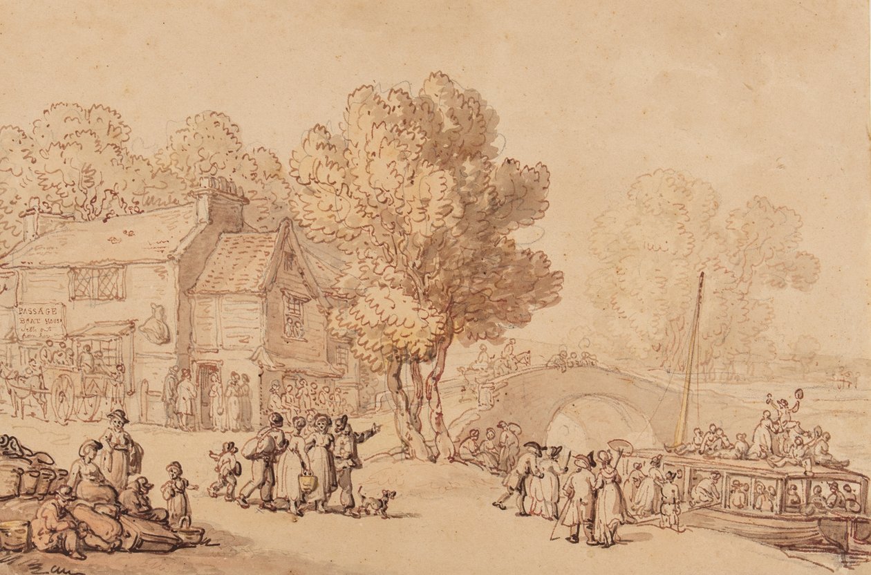 Nalodění na trajekt, cca 1810 (tužka, inkoust, štětec a wc na papíře) od Thomas Rowlandson