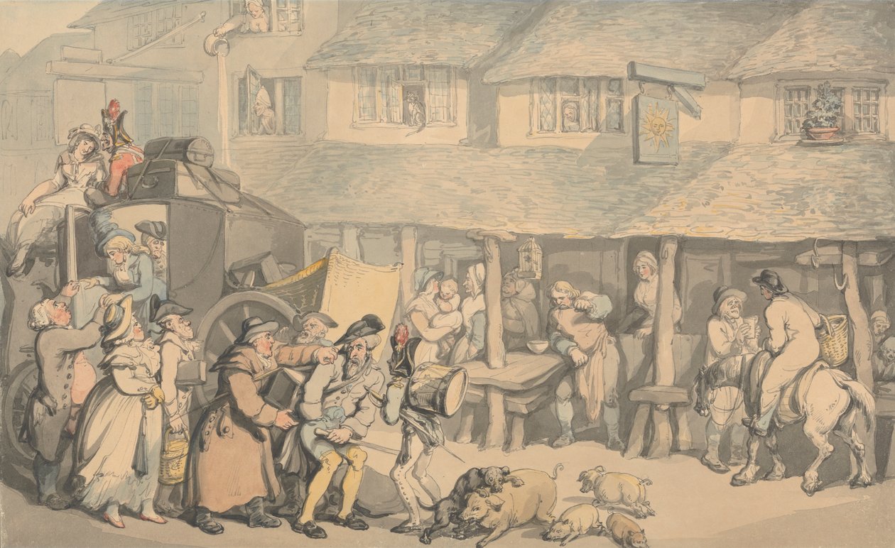 Bodmin Cornwall: Příchod dostavníku od Thomas Rowlandson