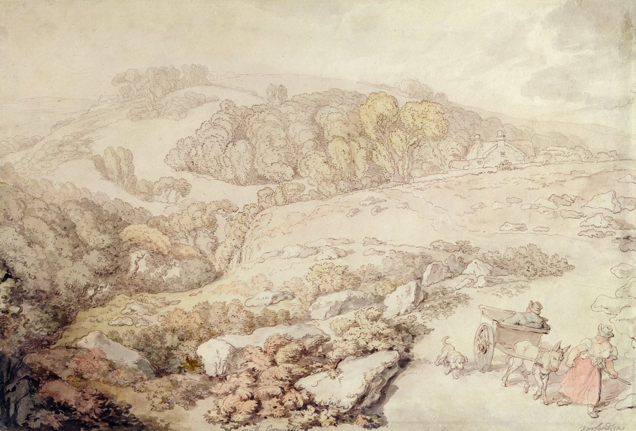 Bodmin Moor, North Cornwall, cca 1825 (pero, inkoust a akvarel na papíře) od Thomas Rowlandson