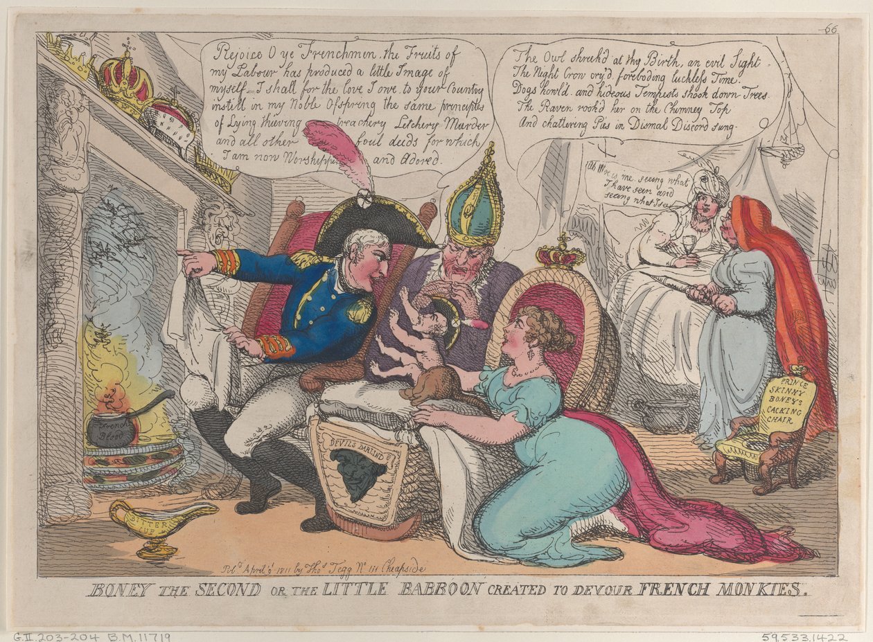 Boney The Second aneb Malý pavián stvořený, aby pohltil francouzské opice, 9. dubna,..., 9. dubna 1811. od Thomas Rowlandson