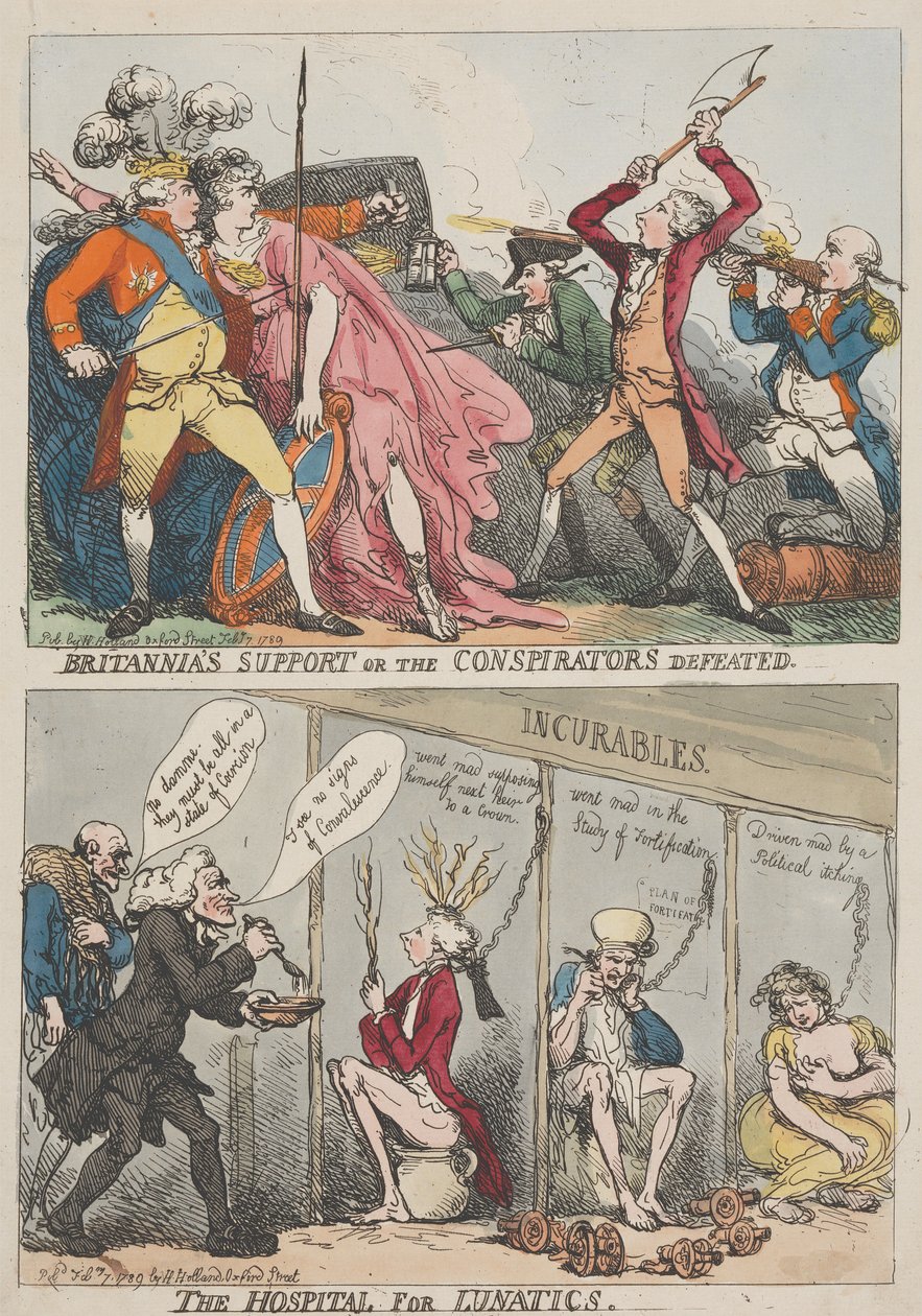Podpora Britannie aneb Porážka spiklenců – Ústav pro duševně choré od Thomas Rowlandson