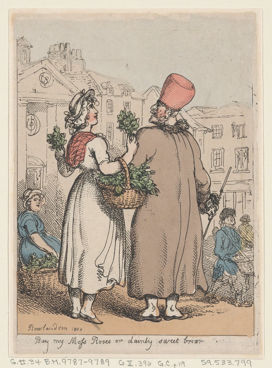 Kupte si moje mechové růže, nebo lahodný sladký vřes, 1811., 1811. od Thomas Rowlandson