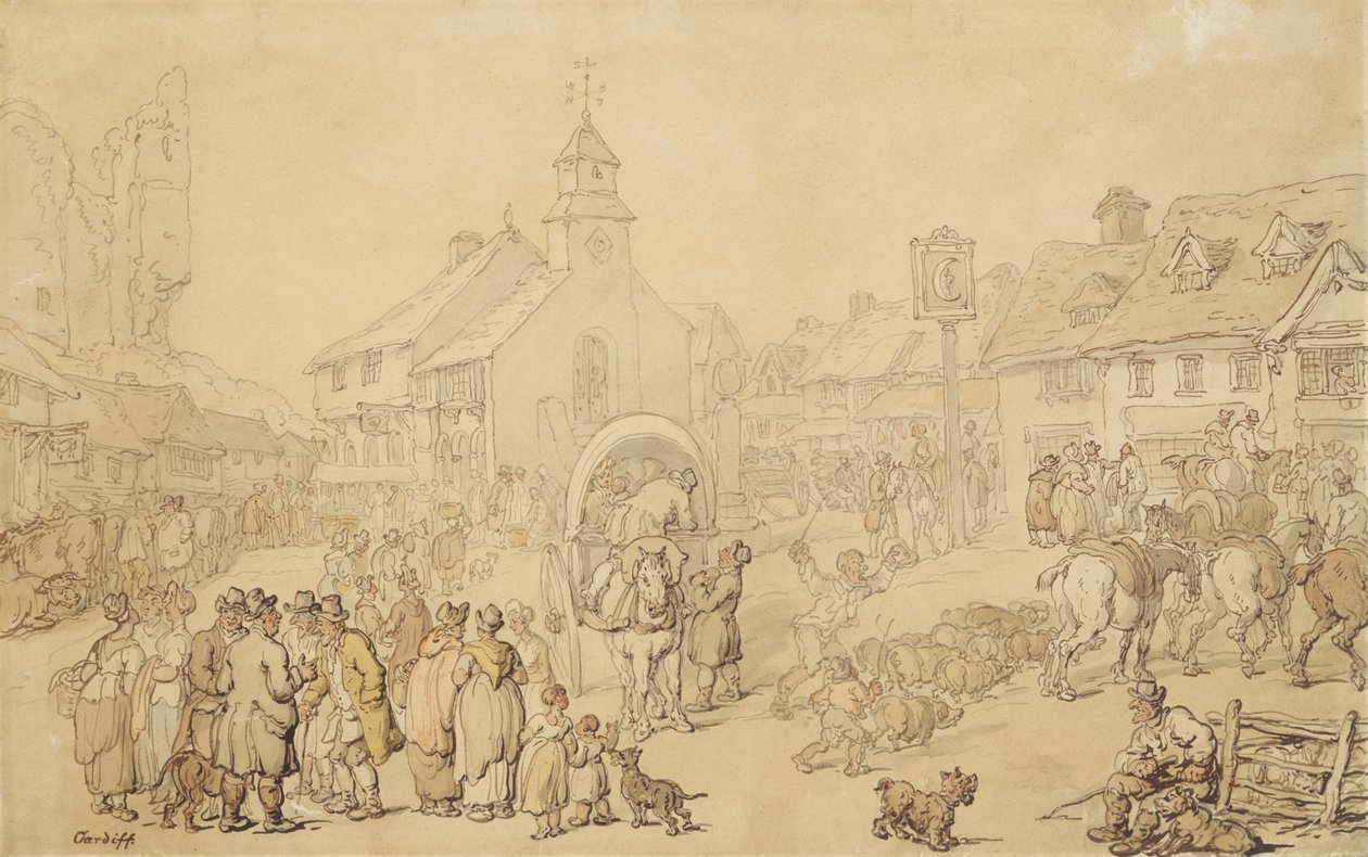 Cardiff (tuš a wash na papíře) od Thomas Rowlandson