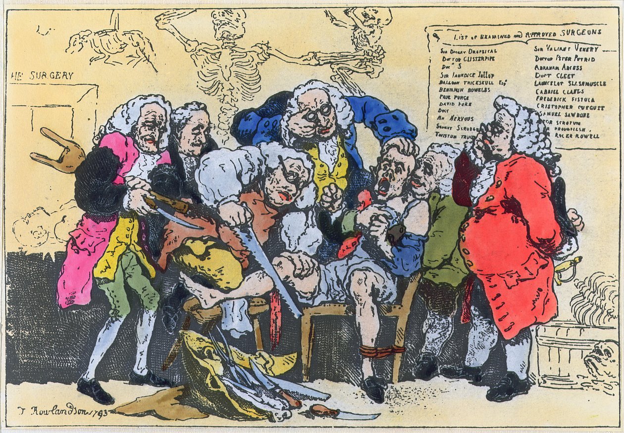 Karikatura gruzínských chirurgů v práci od Thomas Rowlandson