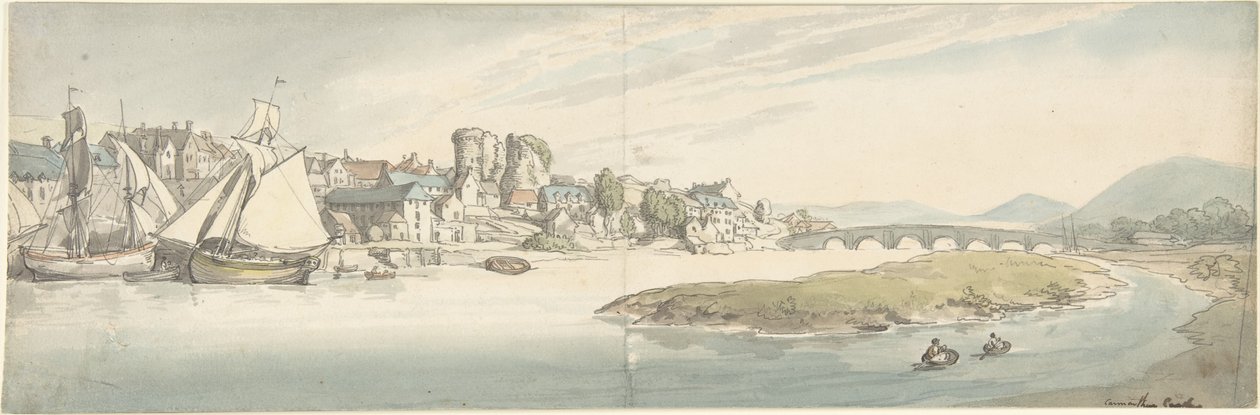 Hrad Carmarthen, Wales od Thomas Rowlandson