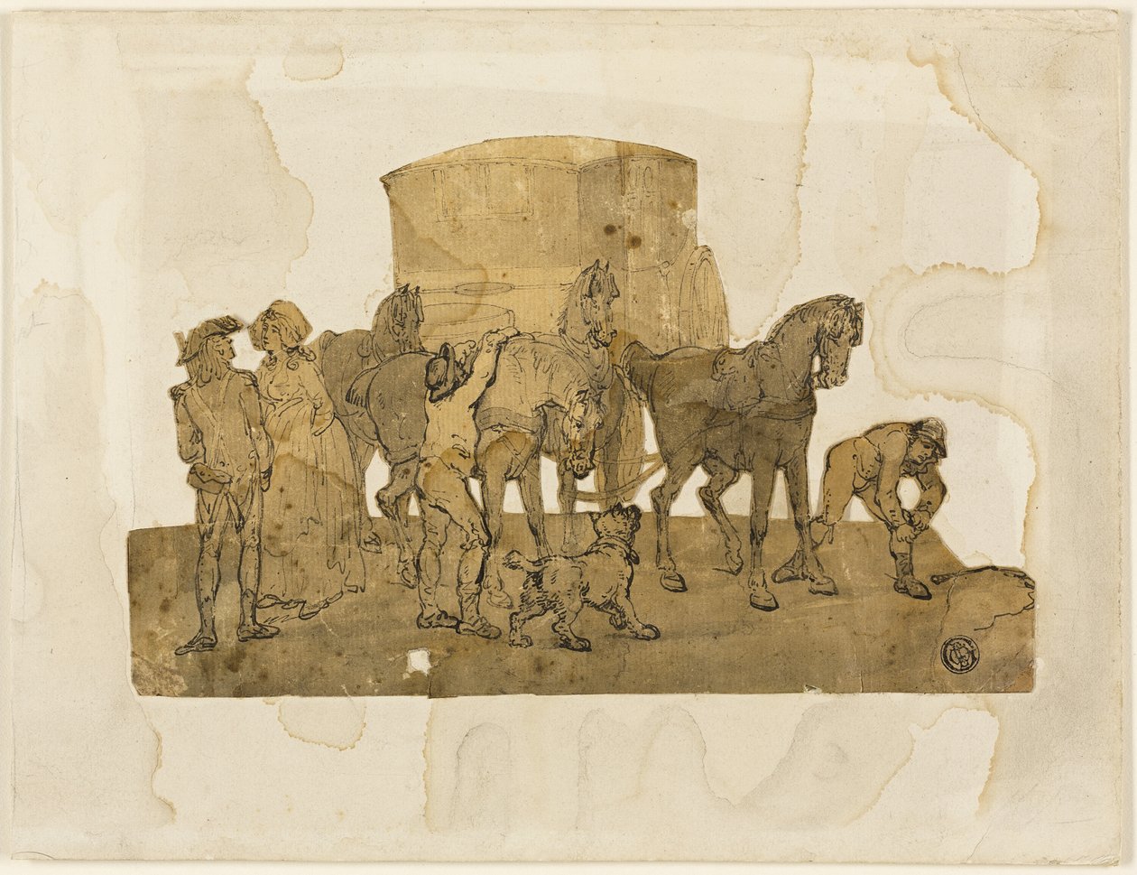 Kočárové koně a hostitelé od Thomas Rowlandson