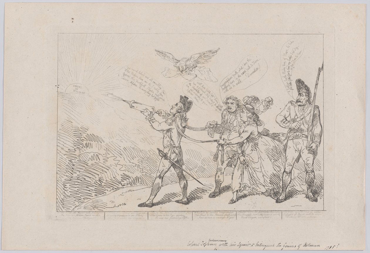 [plk. Topham se snaží svým střikem uhasit génia Holmy..., 10. prosince 1784. od Thomas Rowlandson