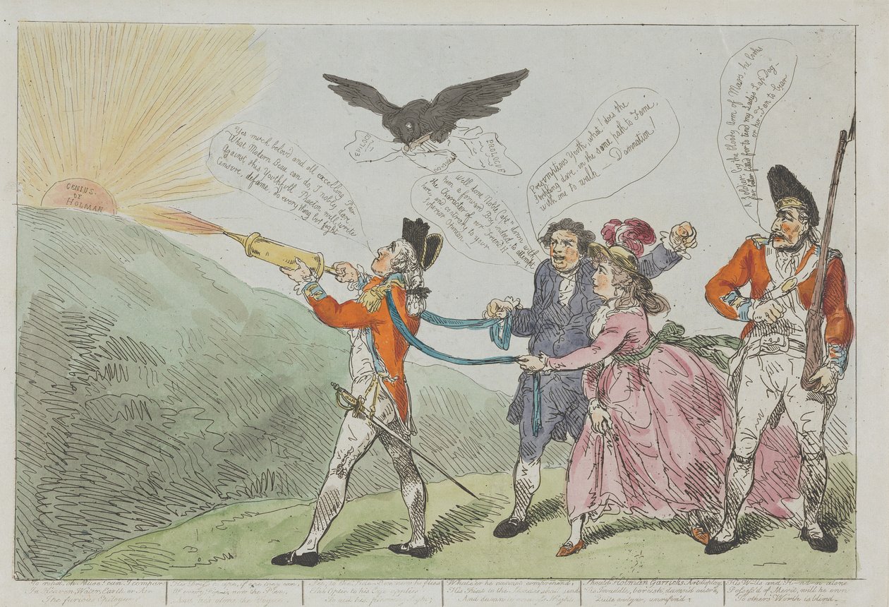 Plukovník Topham se svým „Squirtem“ se snaží potlačit Holmanova génia od Thomas Rowlandson