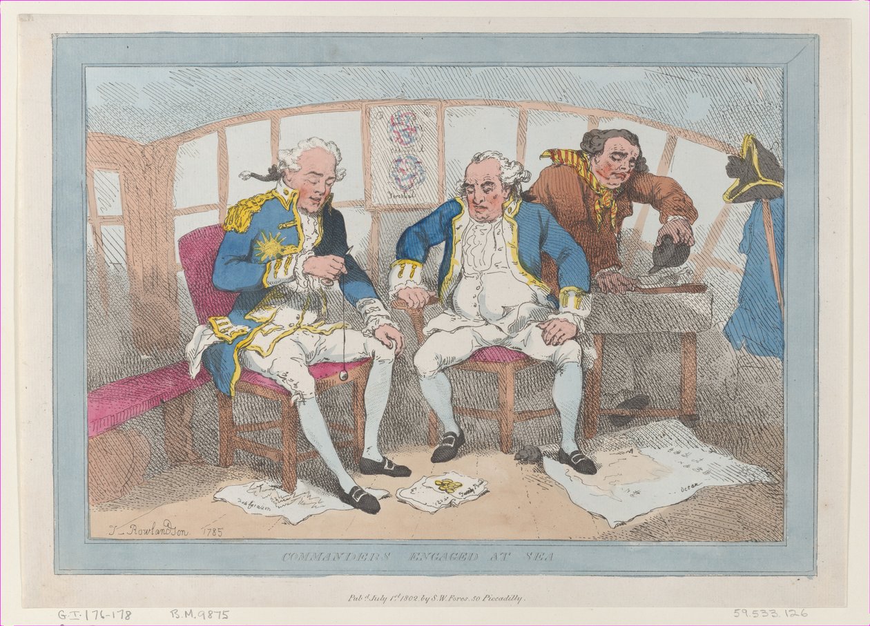 Commanders Engaged at Sea, [1785], znovu vydáno 1. července 1802., [1785], znovu vydáno 1. července 1802. od Thomas Rowlandson