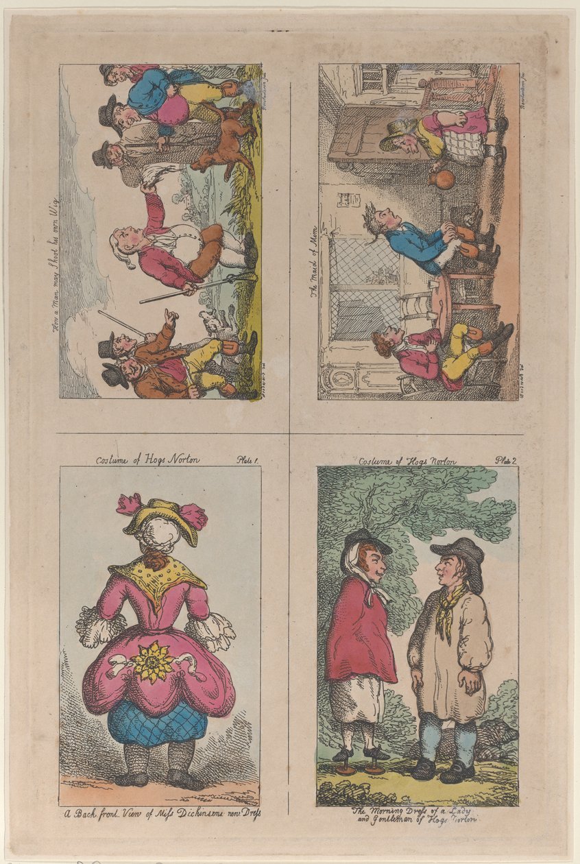 Kostým prasat Norton, Jak muž může střílet svou vlastní paruku a Služka z Mim, 1809., 1809. od Thomas Rowlandson