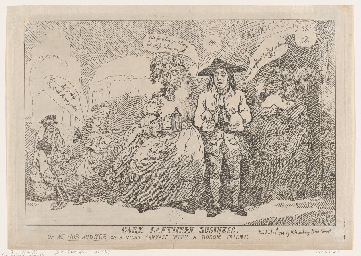 Dark Lantern Business aneb, paní Hobová a Nob na nočním plátně s ňadrem Pá..., 24. dubna 1784. od Thomas Rowlandson