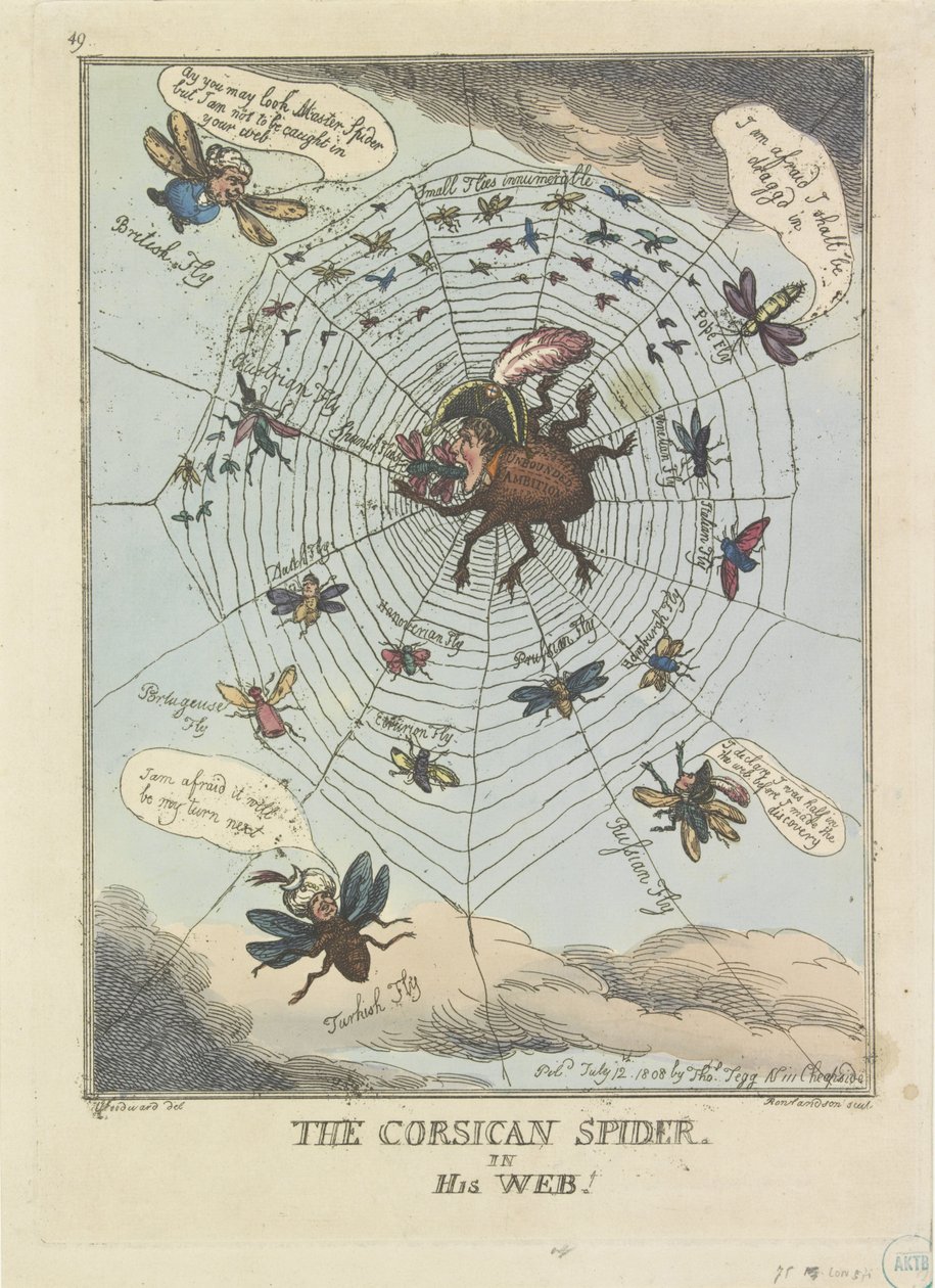 Korsický pavouk ve své síti, 1808 Korsický pavouk ve své síti! (název na objektu) od Thomas Rowlandson