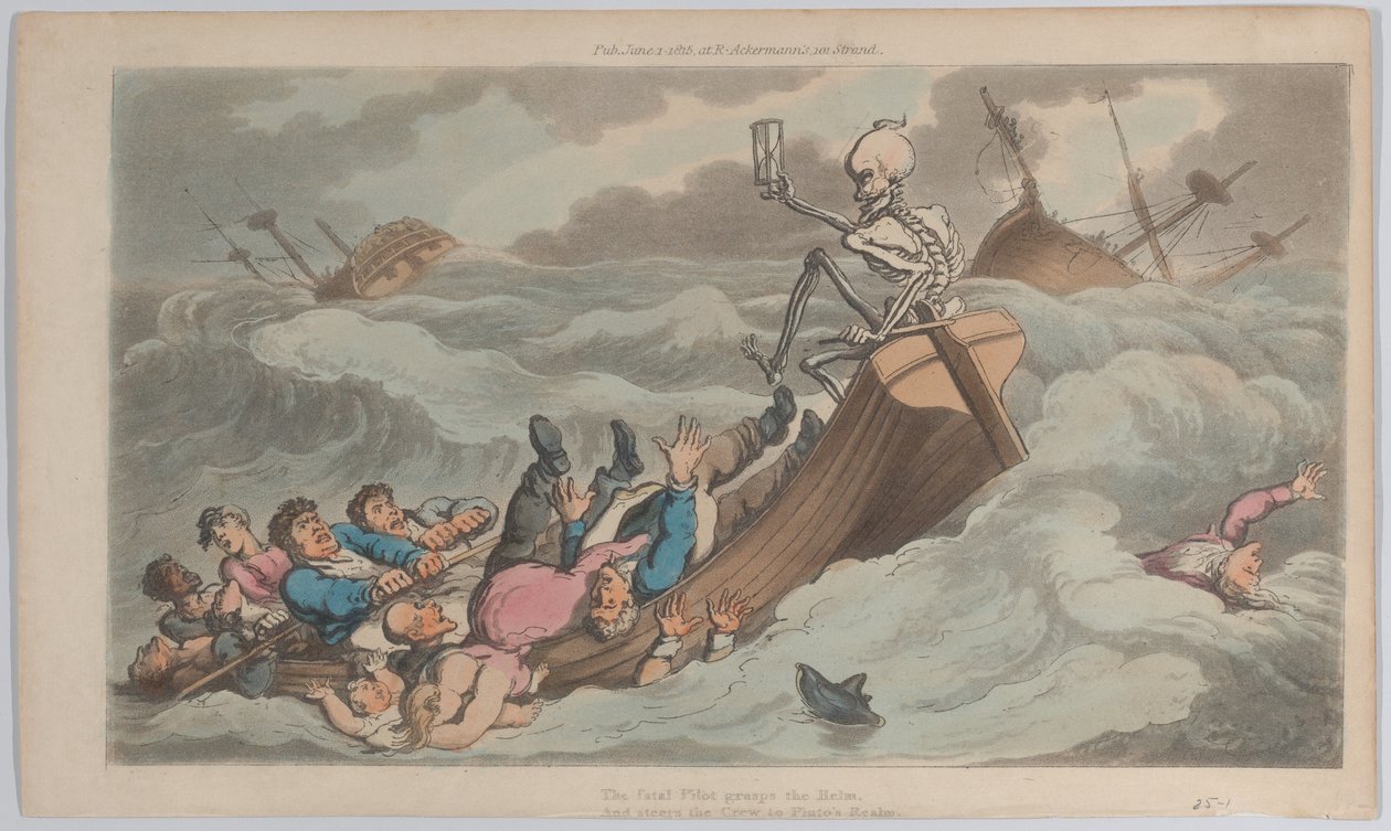 Death Turned Pilot od The English Dance of Death, sv. II, pl. 9, 1. června 1815, 1. června 1815. od Thomas Rowlandson