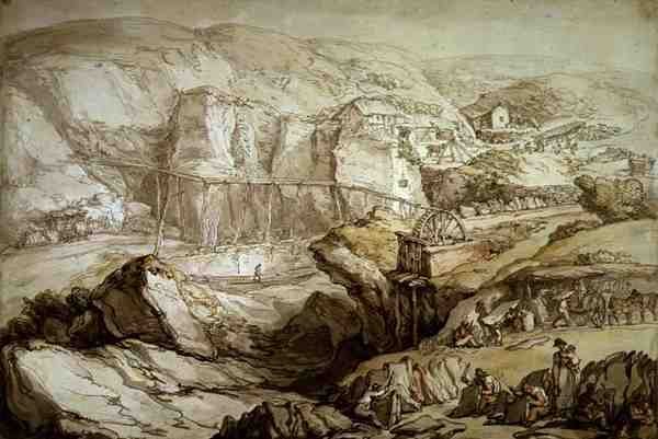 Delabole Slate Quarry (pero, inkoust, akvarel a tužka na papíře Whatman) od Thomas Rowlandson