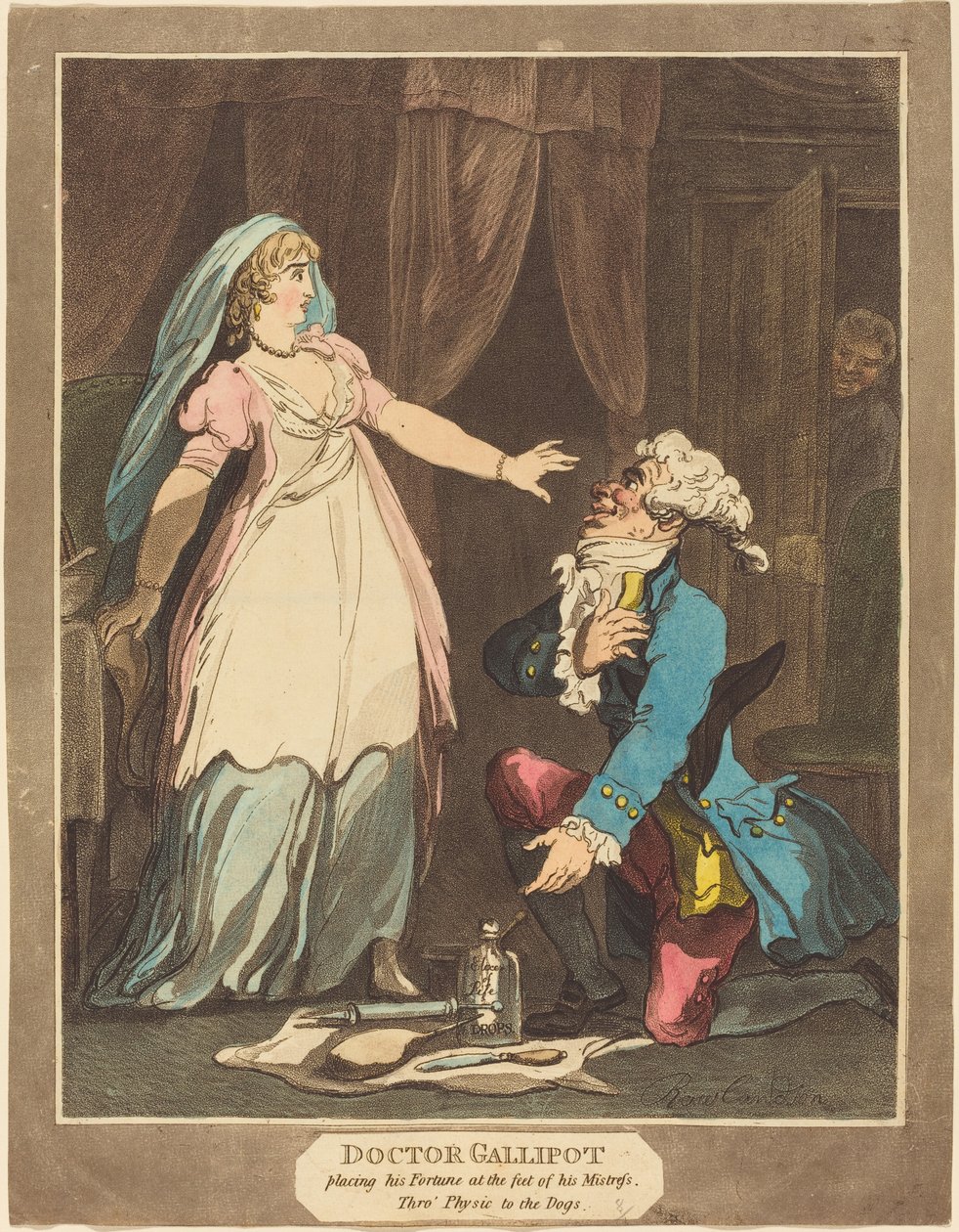 Doktor Gallipot položil své jmění k nohám své paní, 1808. od Thomas Rowlandson