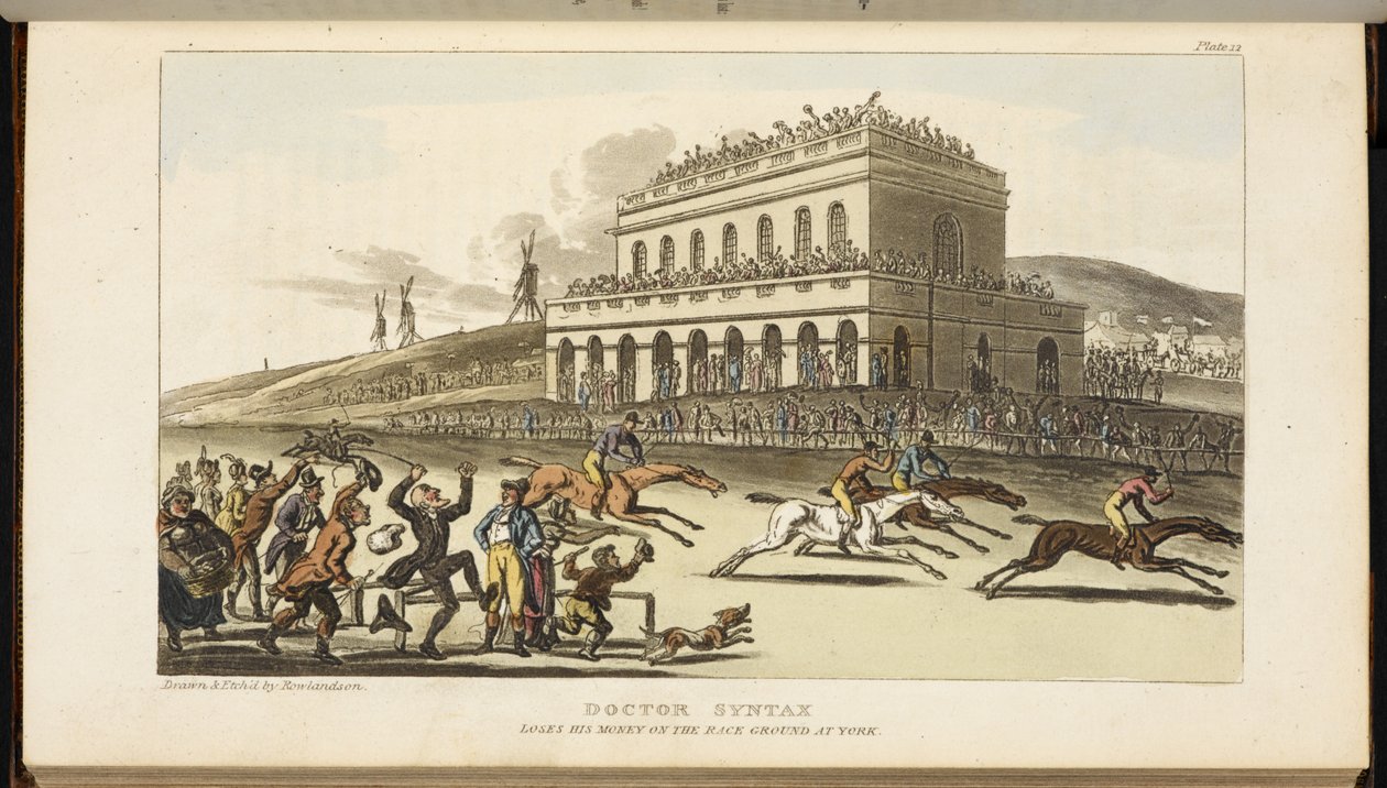 Doktor Syntax, prohrál své peníze na závodní dráze v Yorku od Thomas Rowlandson
