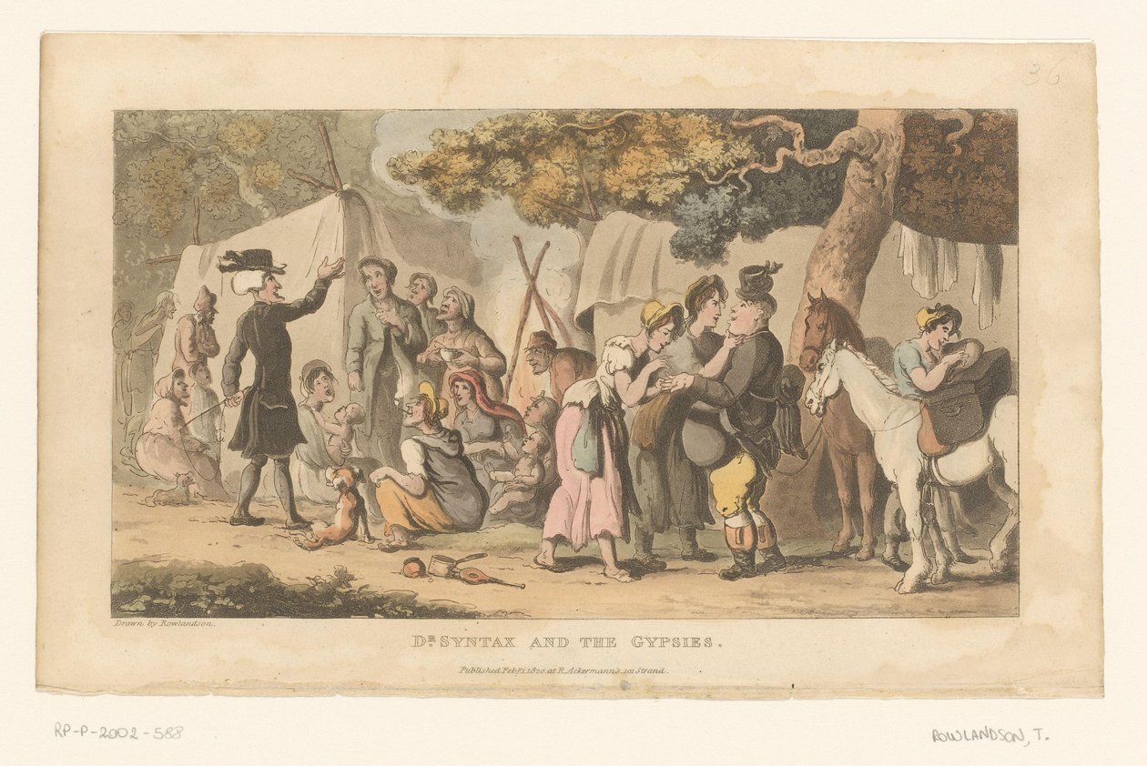 Doktor Syntax v romském táboře od Thomas Rowlandson