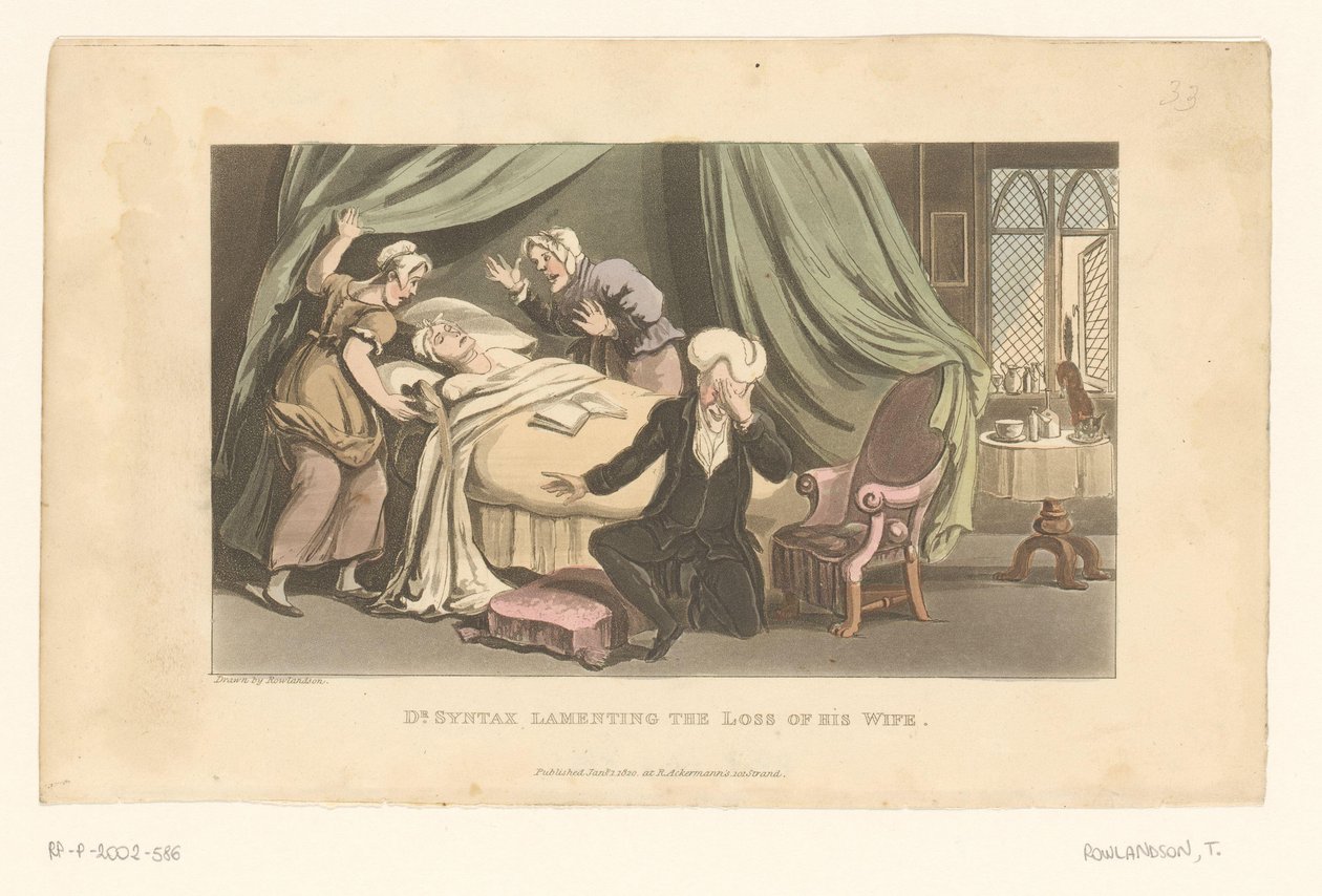 Doktor Syntax truchlí nad smrtí své manželky od Thomas Rowlandson