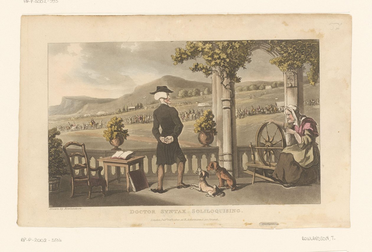 Doktor Syntax zírá na průvod v krajině od Thomas Rowlandson