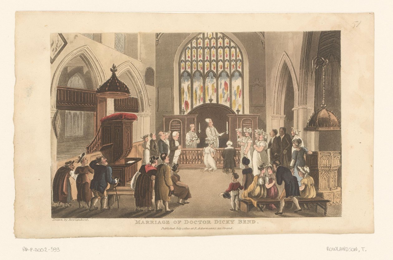 Doktor Syntax oddává Dickyho Benda a jeho snoubenku od Thomas Rowlandson