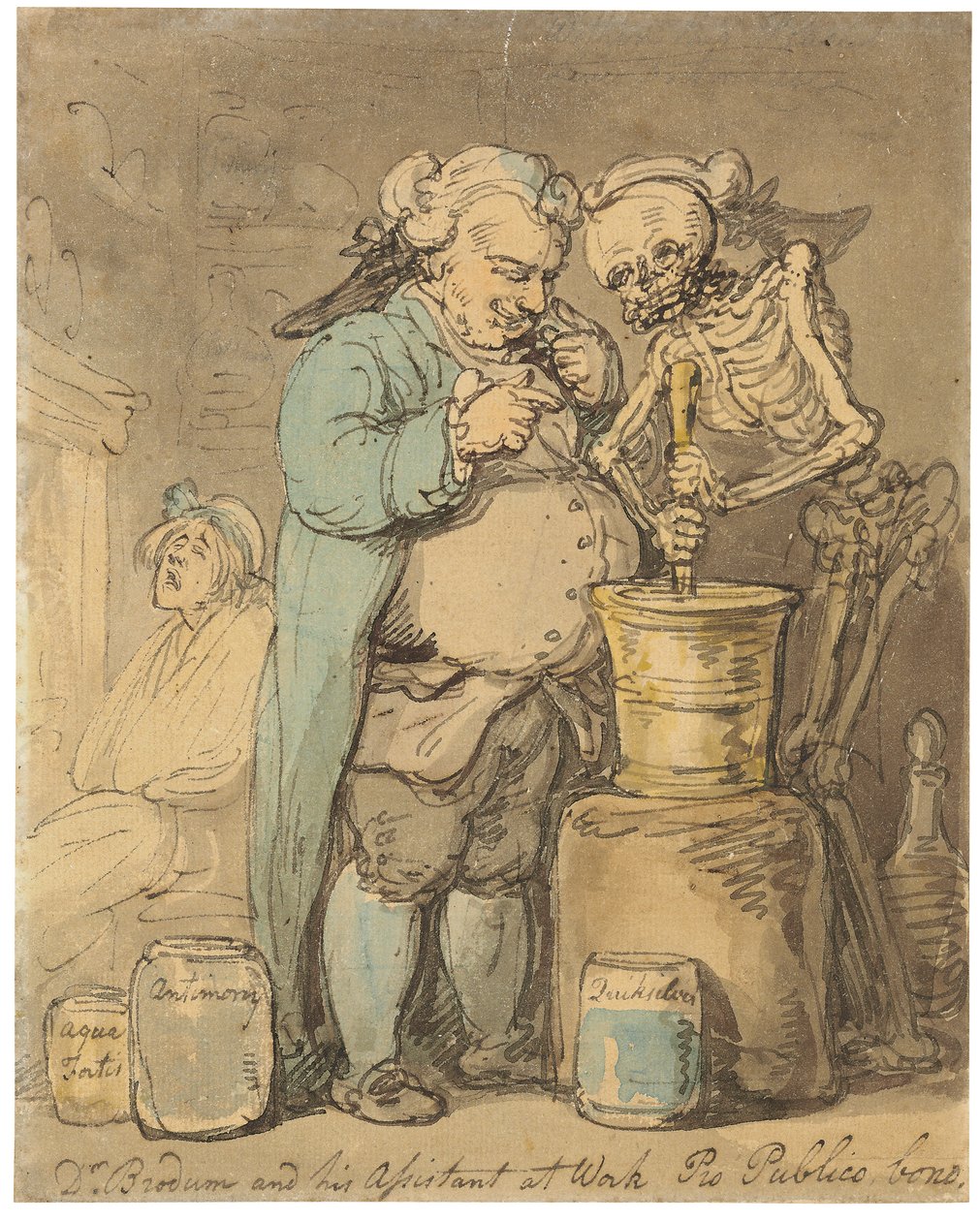 Dr. Brodum a jeho asistent jako Work Pro Bono Publico od Thomas Rowlandson
