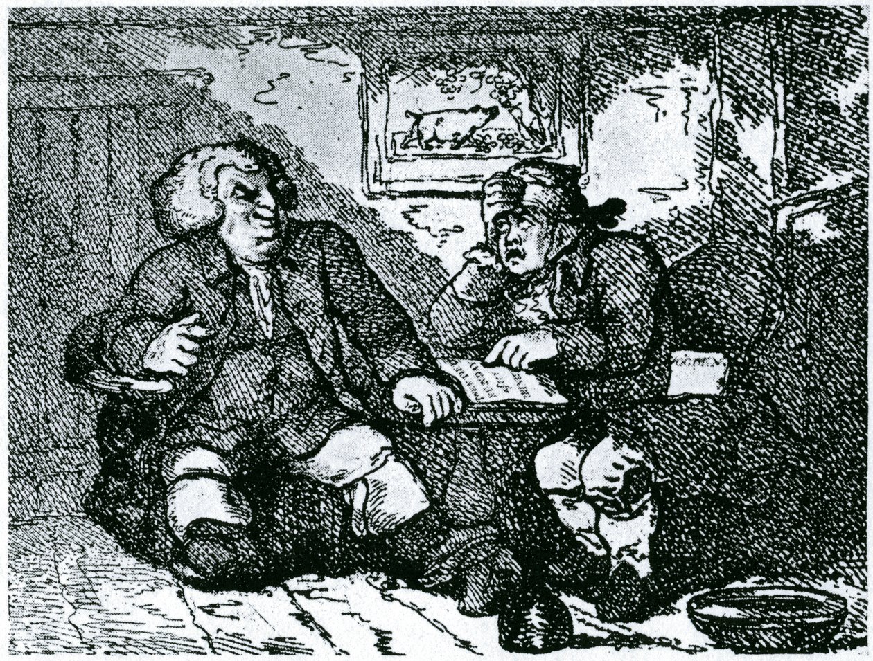 Dr Johnson a James Boswell se zotavují z kocoviny po noci ve městě od Thomas Rowlandson