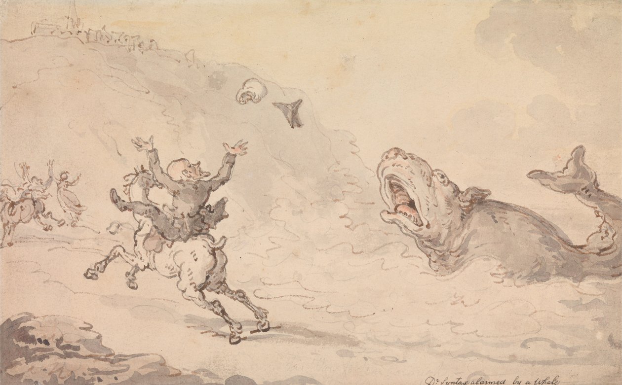 Doktor Syntax vyděšený velrybou od Thomas Rowlandson