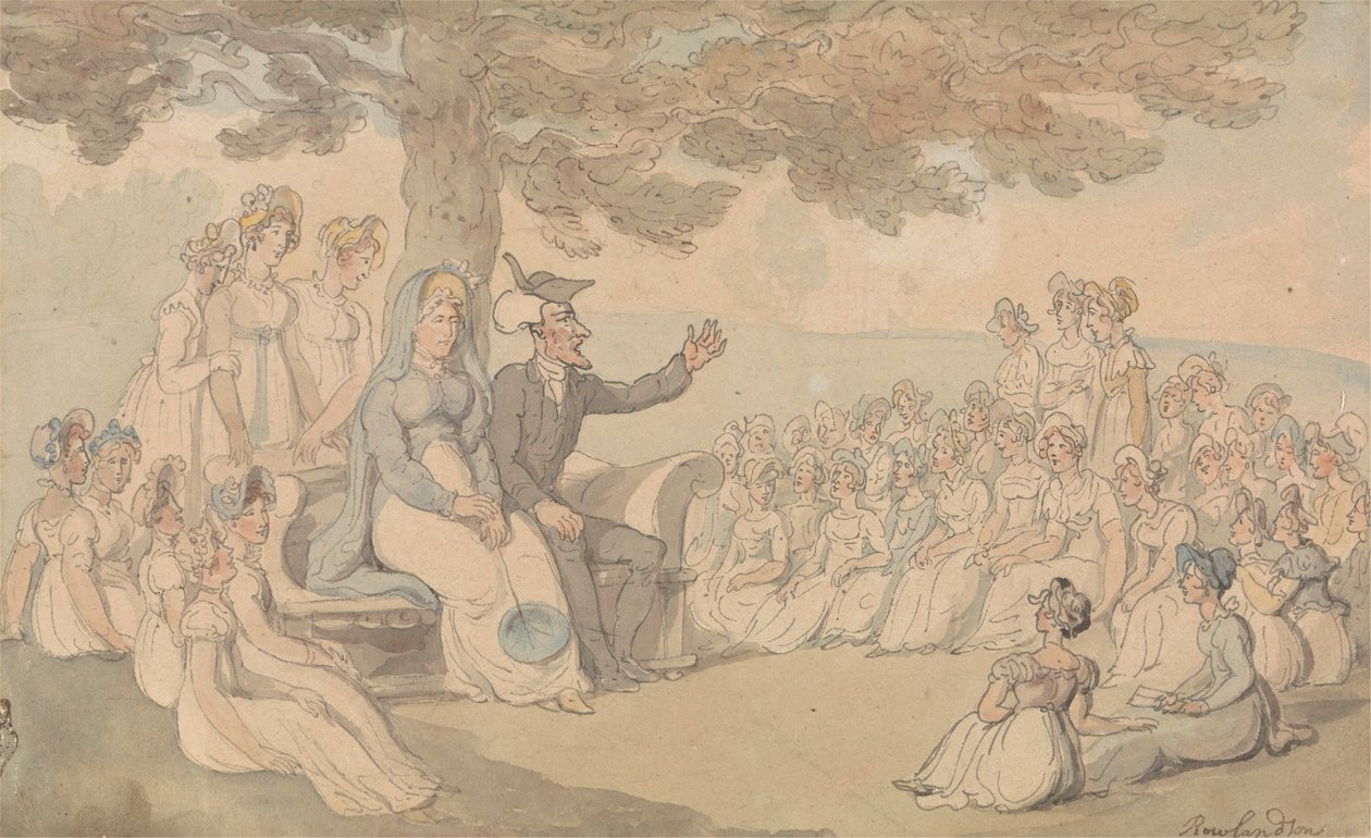 Dr. Syntax navštěvuje internátní školu pro mladé dámy od Thomas Rowlandson
