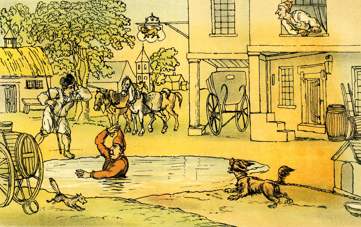 „Doktor Syntax se bavil s Patem v rybníku“ od Thomas Rowlandson