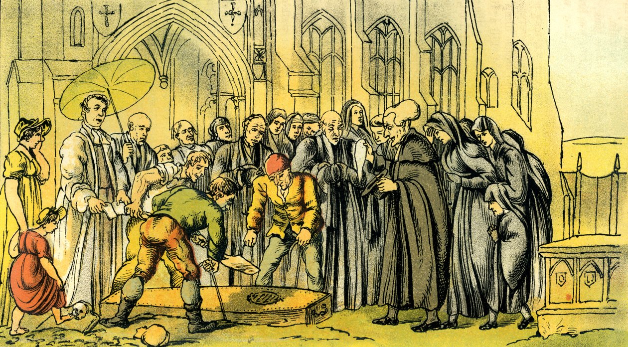 "Doktor Syntax na pohřbu své ženy" od Thomas Rowlandson