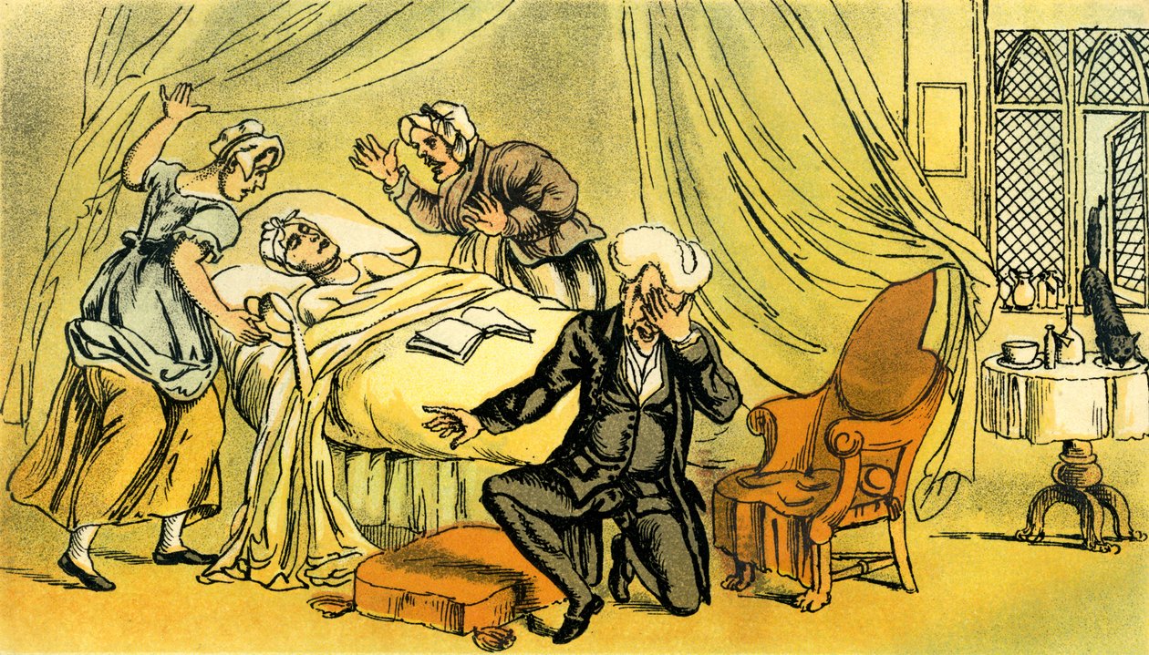 "Doktor Syntax naříká nad ztrátou své ženy" od Thomas Rowlandson