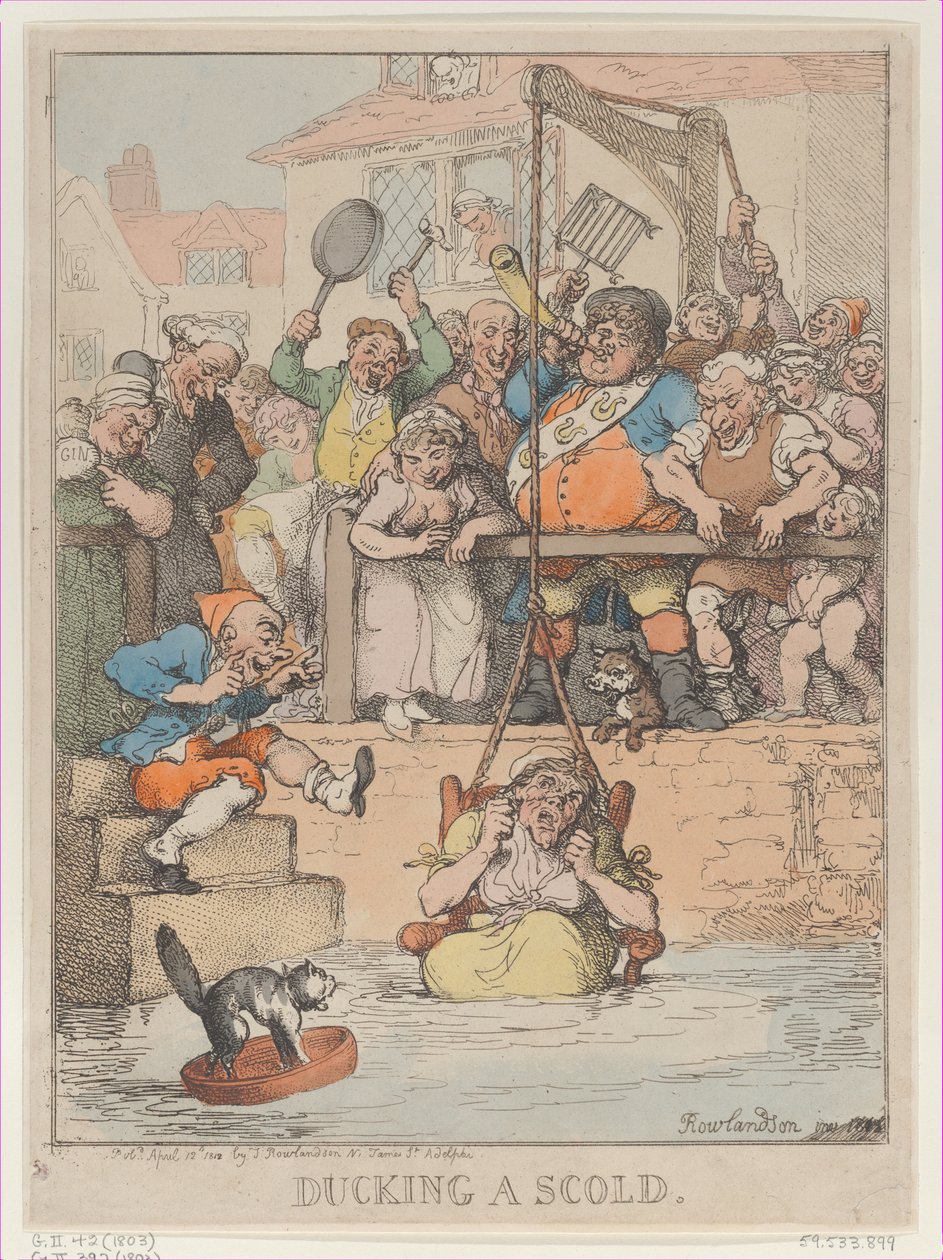 Ducking a Scold, [12. dubna 1803], znovu vydáno 12. dubna,..., [12. dubna 1803], znovu vydáno 12. dubna 1812. od Thomas Rowlandson