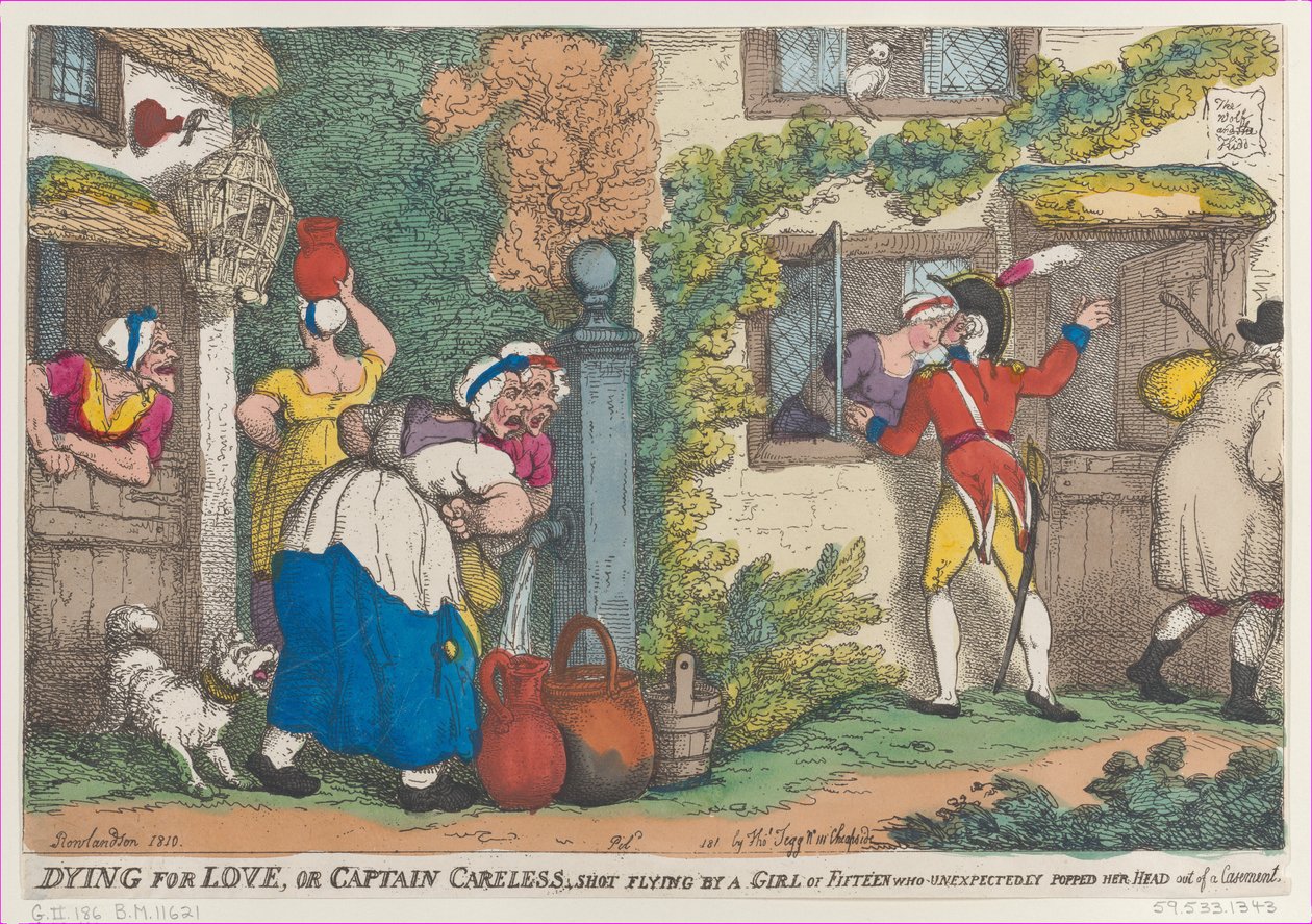 Umírání pro lásku aneb Captain Careless, Shot Flying od Patnáctileté dívky, která Unexpectedly Pop..., 1810. od Thomas Rowlandson