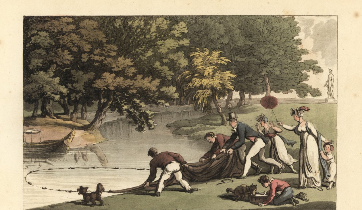 Anglický gentleman a personál loví v řece od Thomas Rowlandson