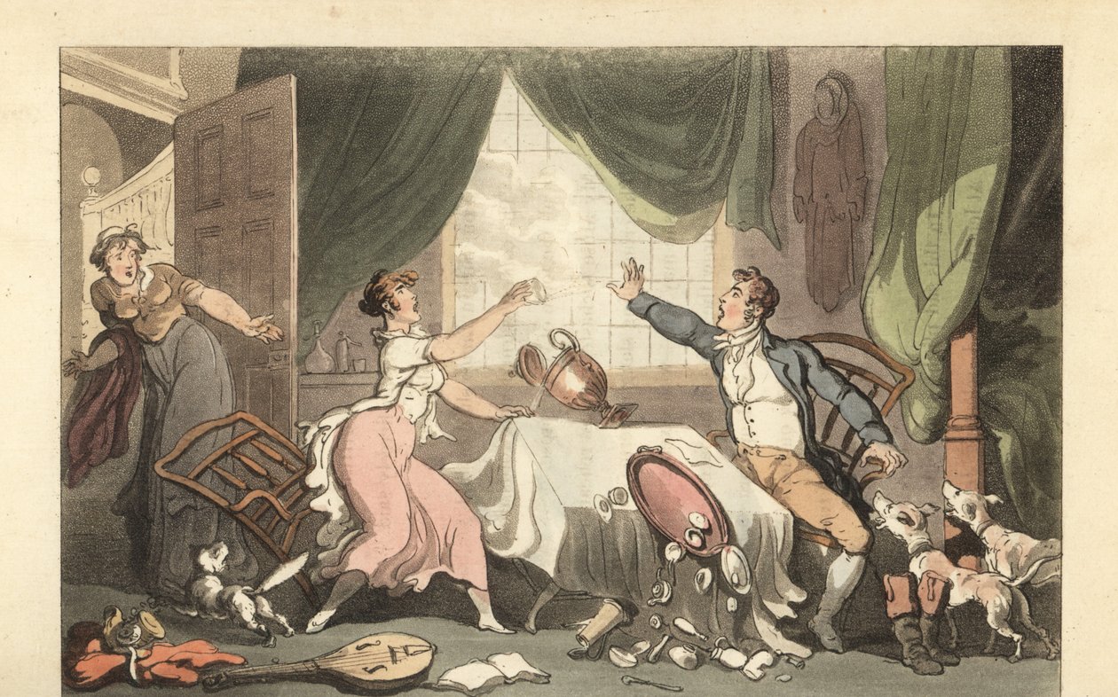 Anglický gentleman se hádá se svou ženou o peníze od Thomas Rowlandson
