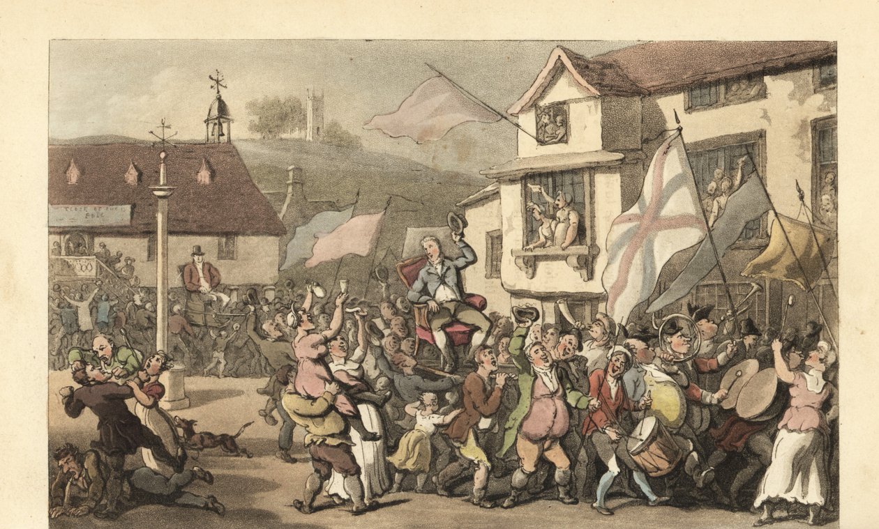 Anglický gentleman nesl v sedanovém křesle k volbám od Thomas Rowlandson