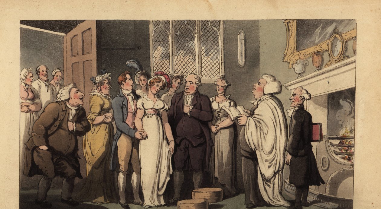 Anglický gentleman si vzal svou nevěstu v honosném domě od Thomas Rowlandson