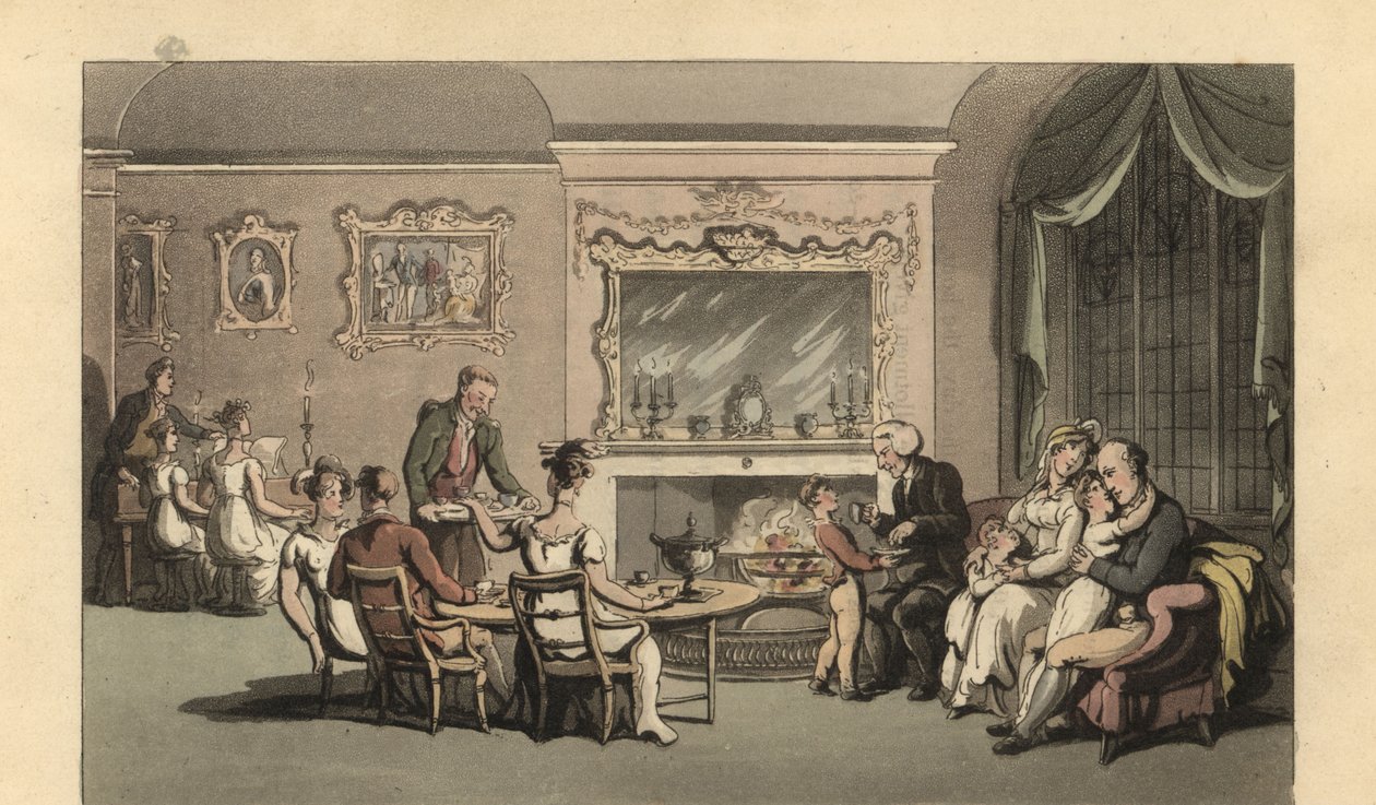 Anglický gentleman, manželka a děti relaxují v salonu od Thomas Rowlandson